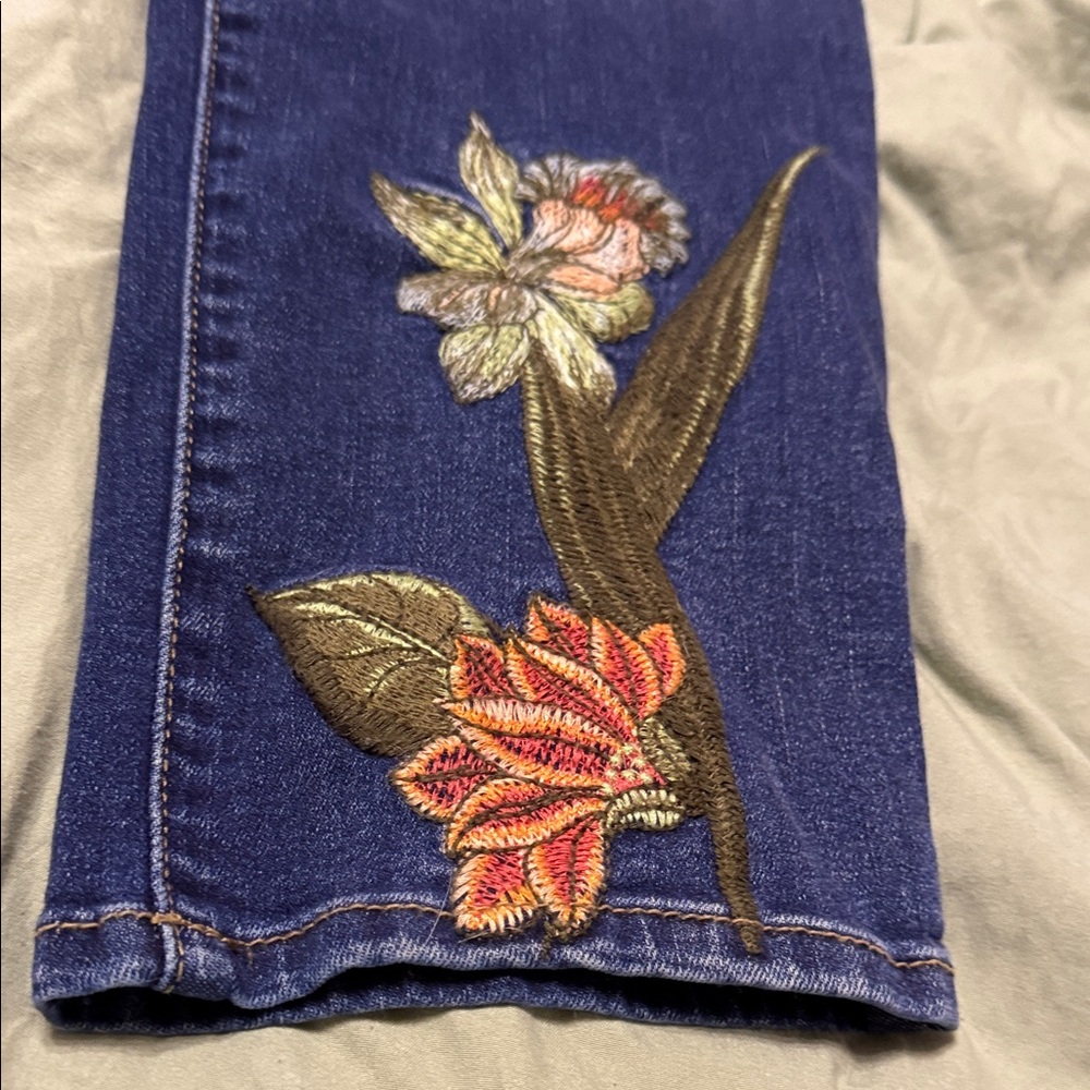 Chicos Floral Embroidered Blue Jeans - Picture 3 of 4